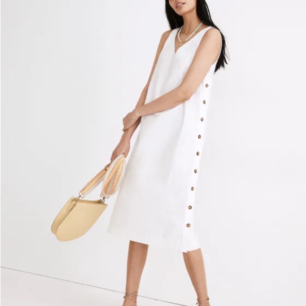 Madewell Linen-Cotton Midi Dress with Side Buttons